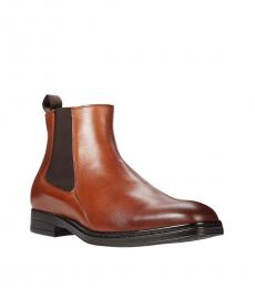 Cognac Leather Ankle Boots