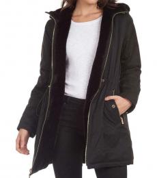 Black Faux Fur Lined Rain Coat