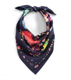 Salvatore Ferragamo Dark Navy Dog & Floral Print Scarf