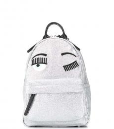 Chiara Ferragni Silver Flirting Glitter Small Backpack