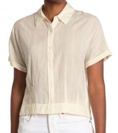 Theory White Cropped Button Down Blouse