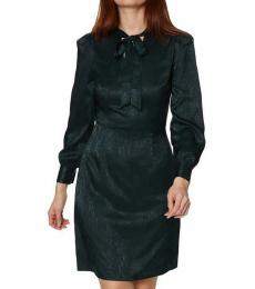 Betsey Johnson Green Sateen Bow Front Puff Sleeve Mini Dress