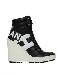 Black White Leather Wedge Sneakers