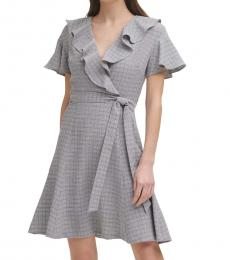 Grey Ruffled-Neck Dress