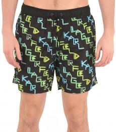 Karl Lagerfeld Black Printed Neon Swim Shorts
