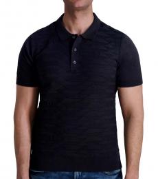 Karl Lagerfeld Black Spread Collar Knit Polo