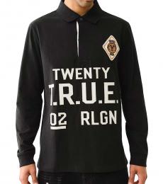 True Religion Black Long Sleeve Logo Polo