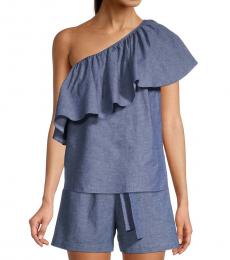 BCBGMaxazria Dark Blue Ruffle One-Shoulder Top