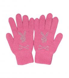 Philipp Plein Pink Logo Crystals Gloves