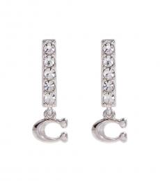 Coach Silver Signature Pave Bar Earrings