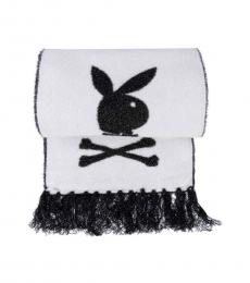 Philipp Plein Black-White Bunny Skull Logo Scarf