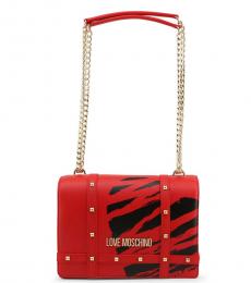 Love Moschino Red Studded Medium Shoulder Bag
