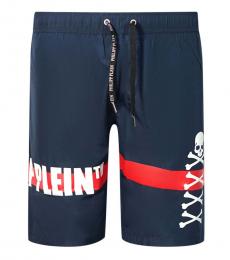 Philipp Plein Navy Blue Printed Swim Shorts