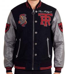 True Religion Black Logo Patch Leather Jacket