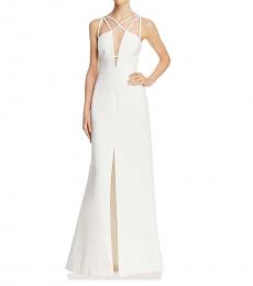 BCBGMaxazria Off White Strappy Slit Evening Dress