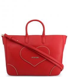 Love Moschino Red Studded Heart Large Satchel