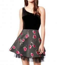 Betsey Johnson Black/Pink Velvet One Shoulder Party Dress