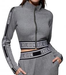 True Religion Heather Charcoal Logo Zip Crop Jacket