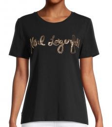 Karl Lagerfeld Black Embellished Script T-Shirt