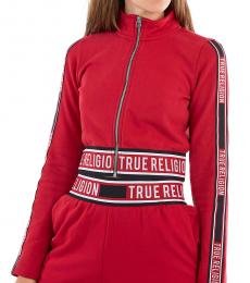 True Religion Ruby Red Logo Zip Crop Sweatshirt