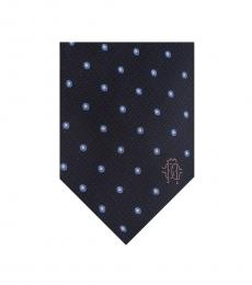 Roberto Cavalli Black Blue Geometric Polka Dot Tie