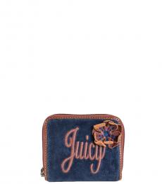 Juicy Couture Navy Brick Flower Zip Around Wallet