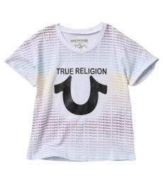 True Religion Little Girls White Repeat Text T-Shirt