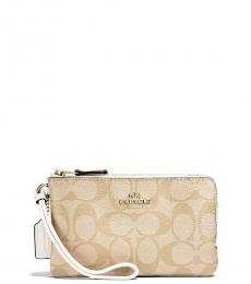 Coach Light Khaki Chalk Double Corner Zip Wristlet