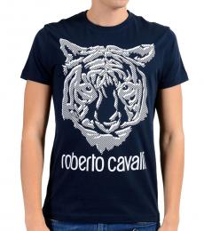 Roberto Cavalli Dark Blue Graphic Tiger T-Shirt