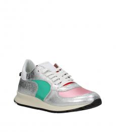 Silver Pink Leather Sneakers