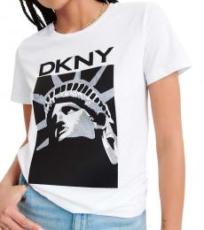 DKNY White Glitter Lady Liberty Logo Tee