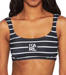 Karl Lagerfeld Black Logo Stripe Bikini Top