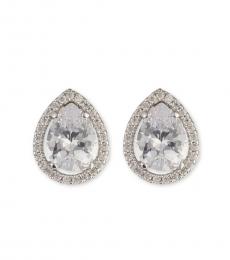 Silver Pave Pear Stud Earrings