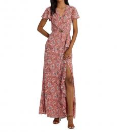 Ralph Lauren Pink V-Neck Floral Ruffled Dress