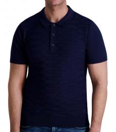 Karl Lagerfeld Navy Spread Collar Knit Polo