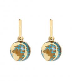 Betsey Johnson Golden Blue Globe Charm Earrings