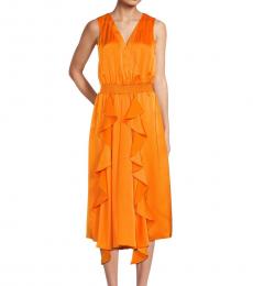 Karl Lagerfeld Orange Surplice Ruffled Midi Dress