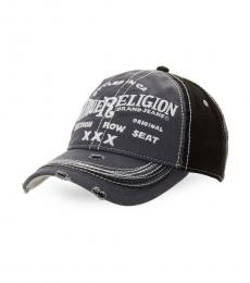 True Religion Factory Grey Distressed Embroidered Baseball Cap