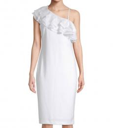 Calvin Klein White Ruffled Asymmetrical Neck Dress