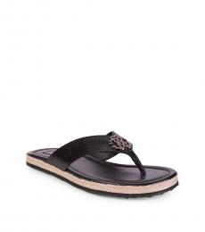 Roberto Cavalli Black Snakeskin Leather Flip Flops