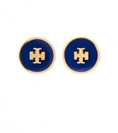 Tory Burch Gold-Nautical Blue Circle Stud Earrings