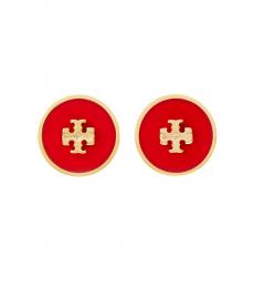 Tory Burch Gold-Poppy Red Circle Stud Earrings