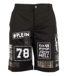 Philipp Plein Black Printed Logo Shorts