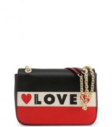 Love Moschino Black Logo Stripe Medium Shoulder Bag