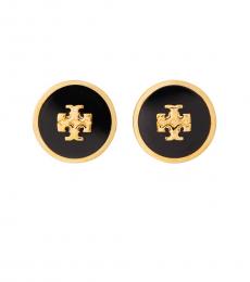 Tory Burch Gold-Black Enamel Circle Stud Earrings