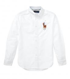 Boys White Big Pony Oxford Shirt