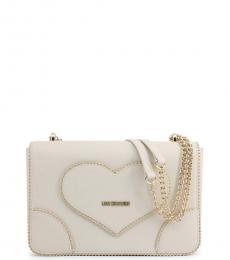 Love Moschino White Heart Stud Medium Shoulder Bag