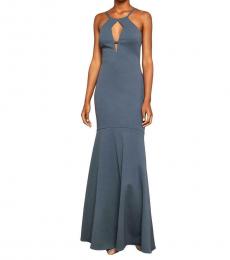 BCBGMaxazria Night Shadow Blue Cut-Out Halter Evening Gown