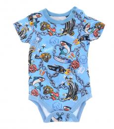 Philipp Plein Baby Boys Blue Printed Bodysuit