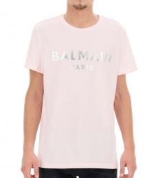 Balmain Light Pink Metallic Logo T-Shirt